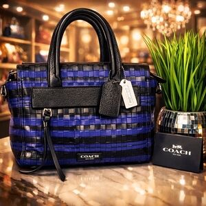 COACH BLEECKER WOVEN MINI CROSSBODY SHOULDER BAG RILEY CARRYALL PURPLE BLACK GUC